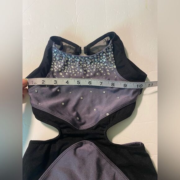 Custom solo dance costume leotard gray rhinestoned MC-Medium child - Picture 10 of 12